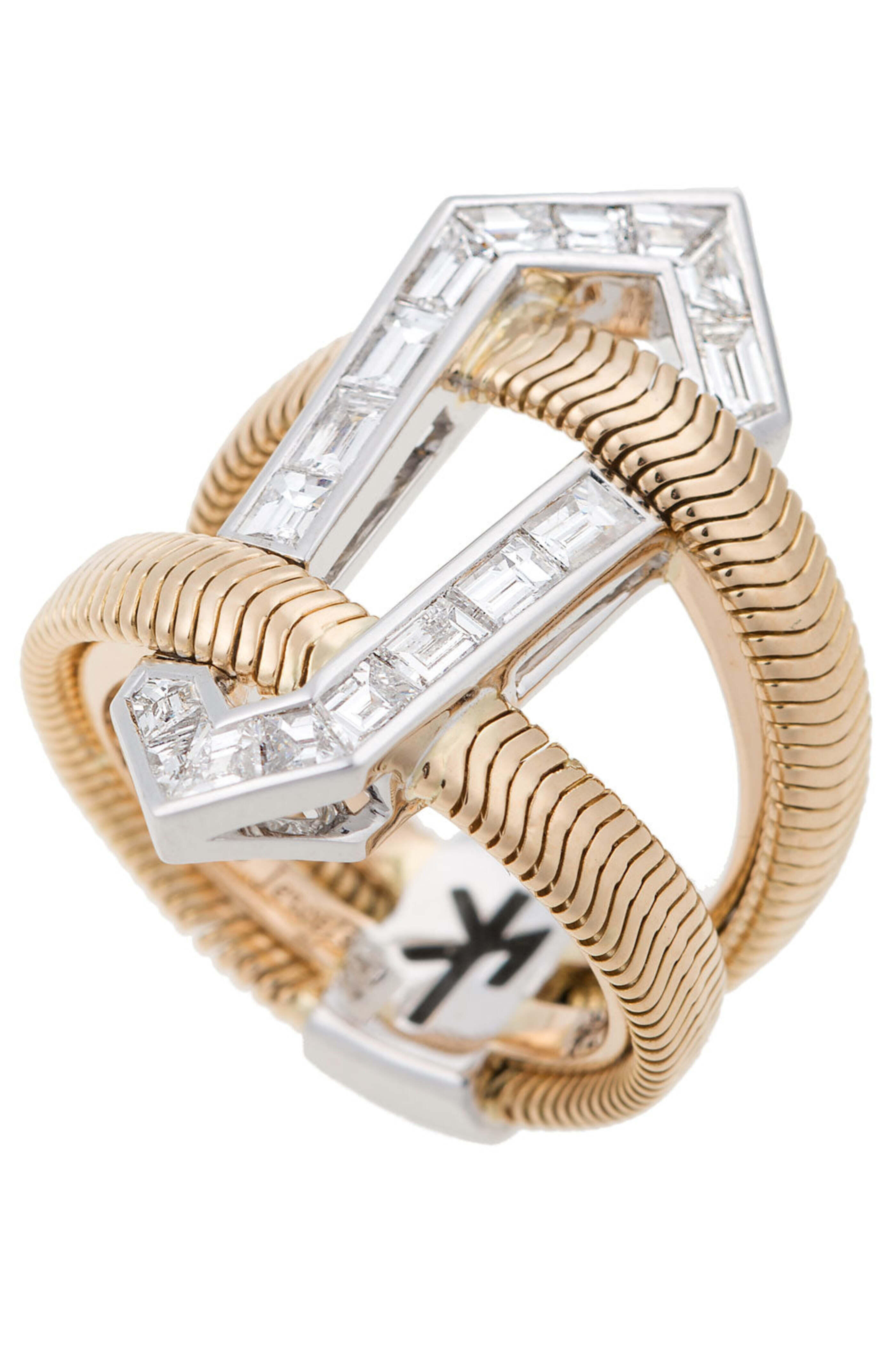 Nikos Koulis - Yellow Gold Baguette Diamond Double Shank Ring