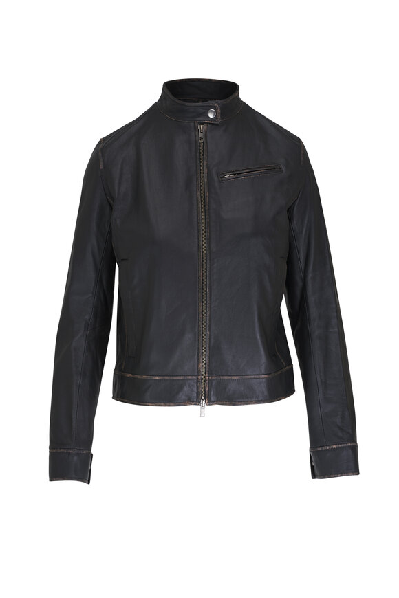 Vince Vintage Black Leather Moto Jacket