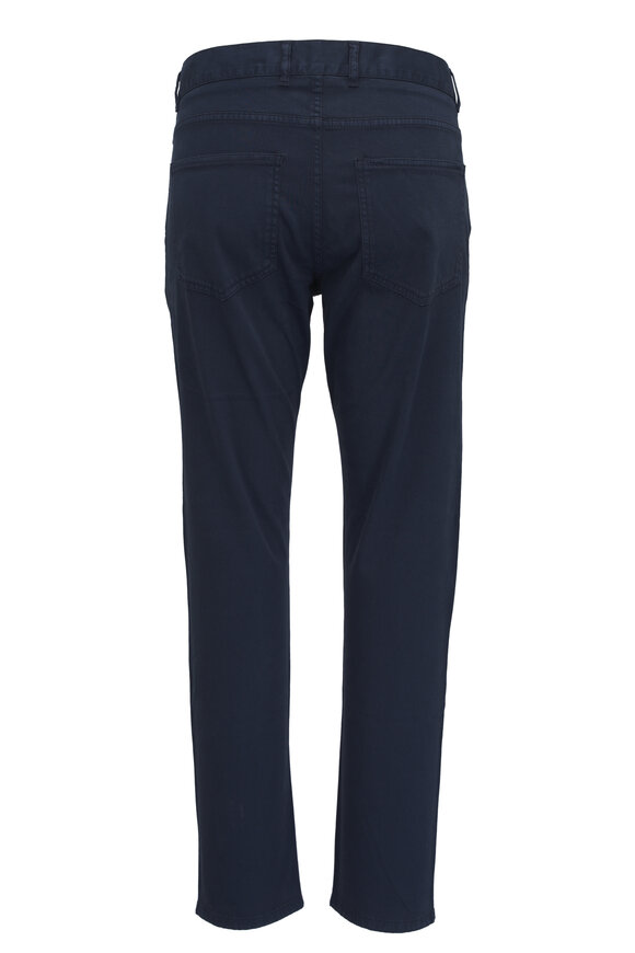 Isaia - Navy Flat Front Five Pocket Pant 