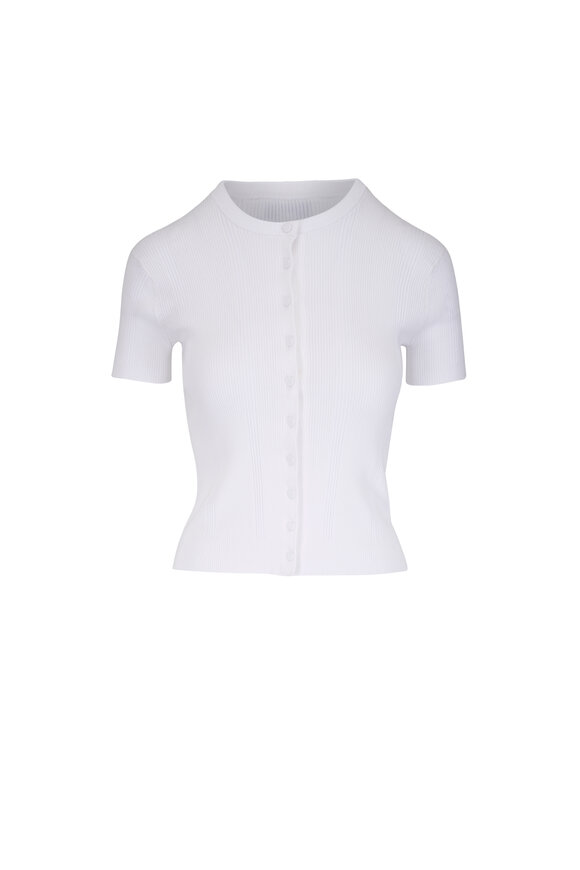 Vince Ribbed Optic White Cotton Short Sleeve Cardigan - view 1