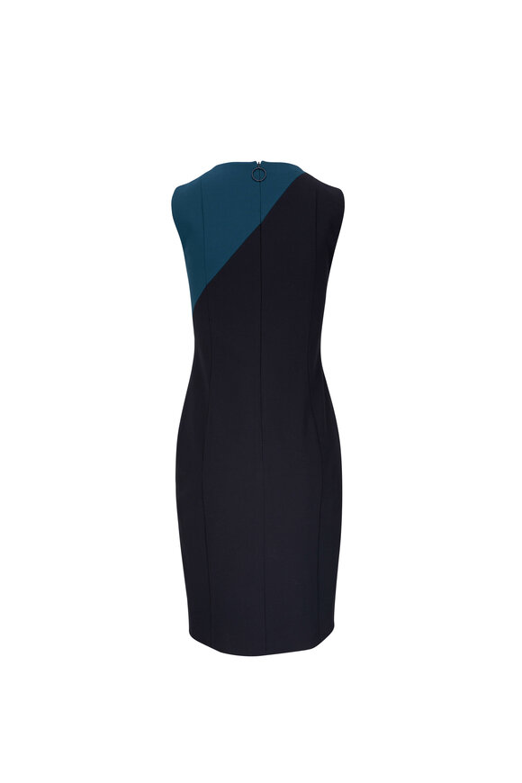 Akris Punto - Black & Teal Shift Knee-Length Dress 