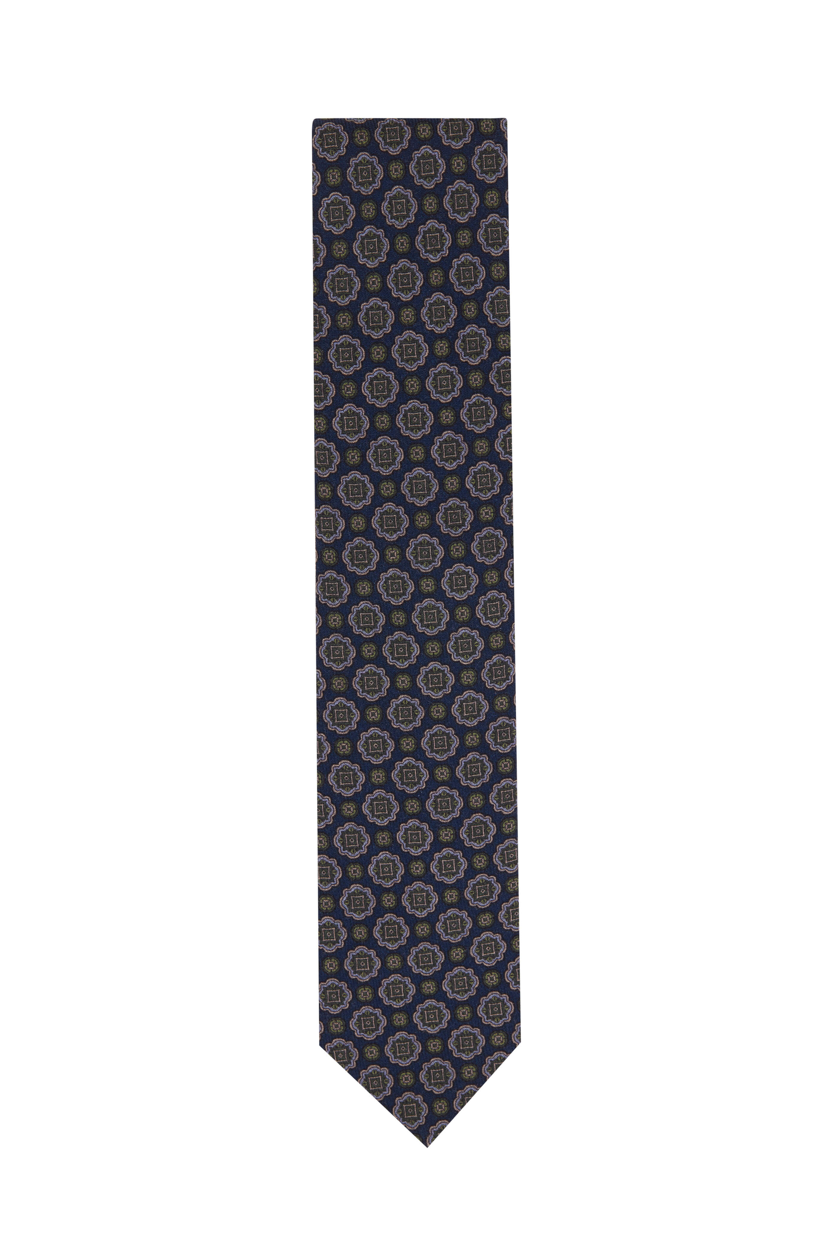 Eton Dark Navy Geometric Print Wool Necktie Mitchell Stores