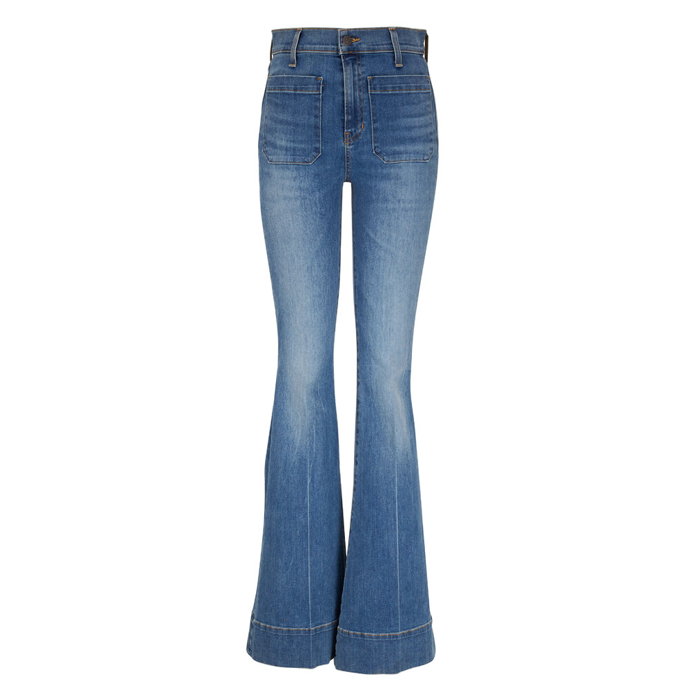 Shop Veronica Beard Sheridan Pintuck High-Rise Bell Bottom Jeans