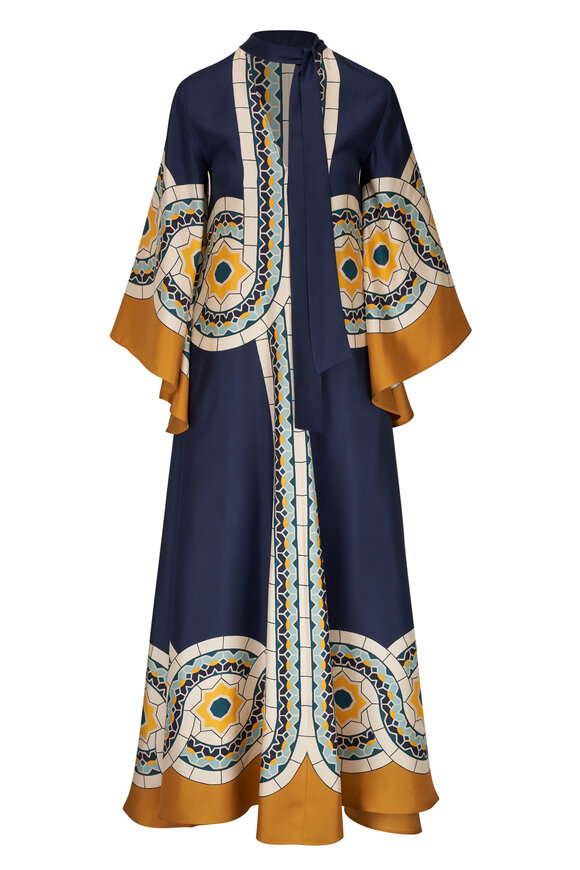 La Double J Magnifico Mudejar Placée Blue Silk Twill Dress 