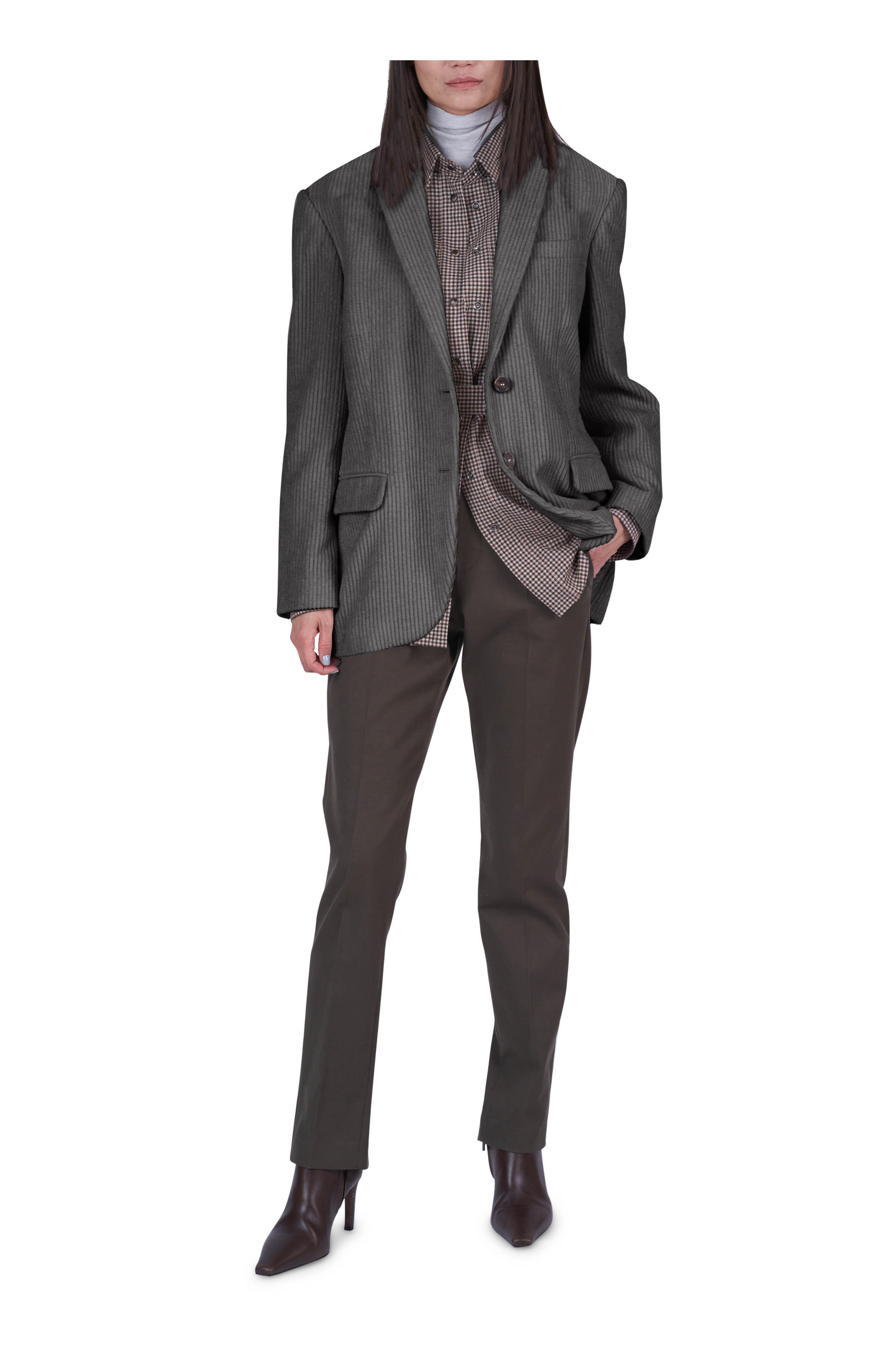 Brunello Cucinelli - Brown Multi Check Wool Belted Shirt