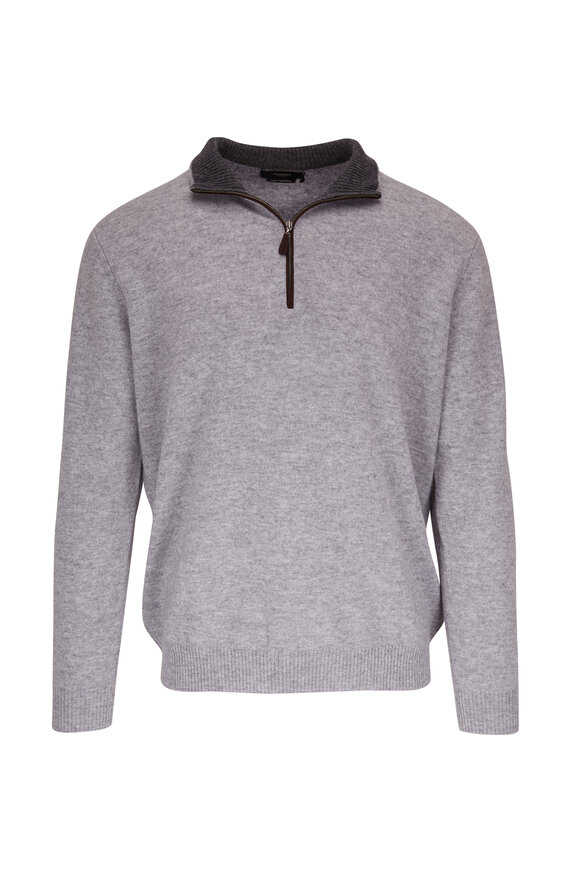 Kinross - Sterling Gray Cashmere Quarter Zip Pullover