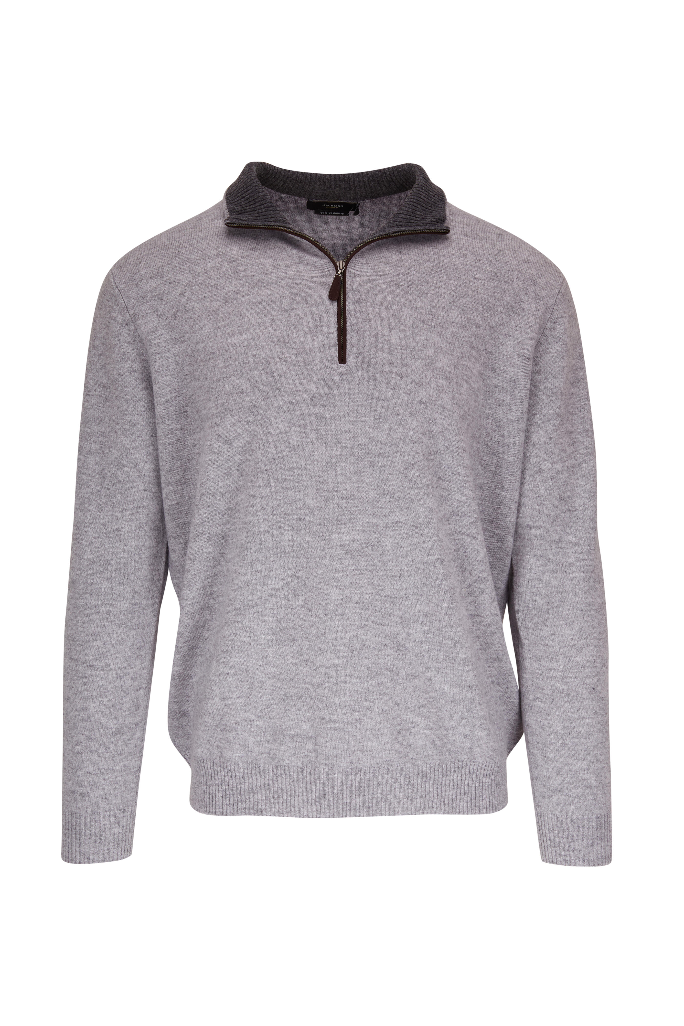 Kinross - Sterling Gray Cashmere Quarter Zip Pullover