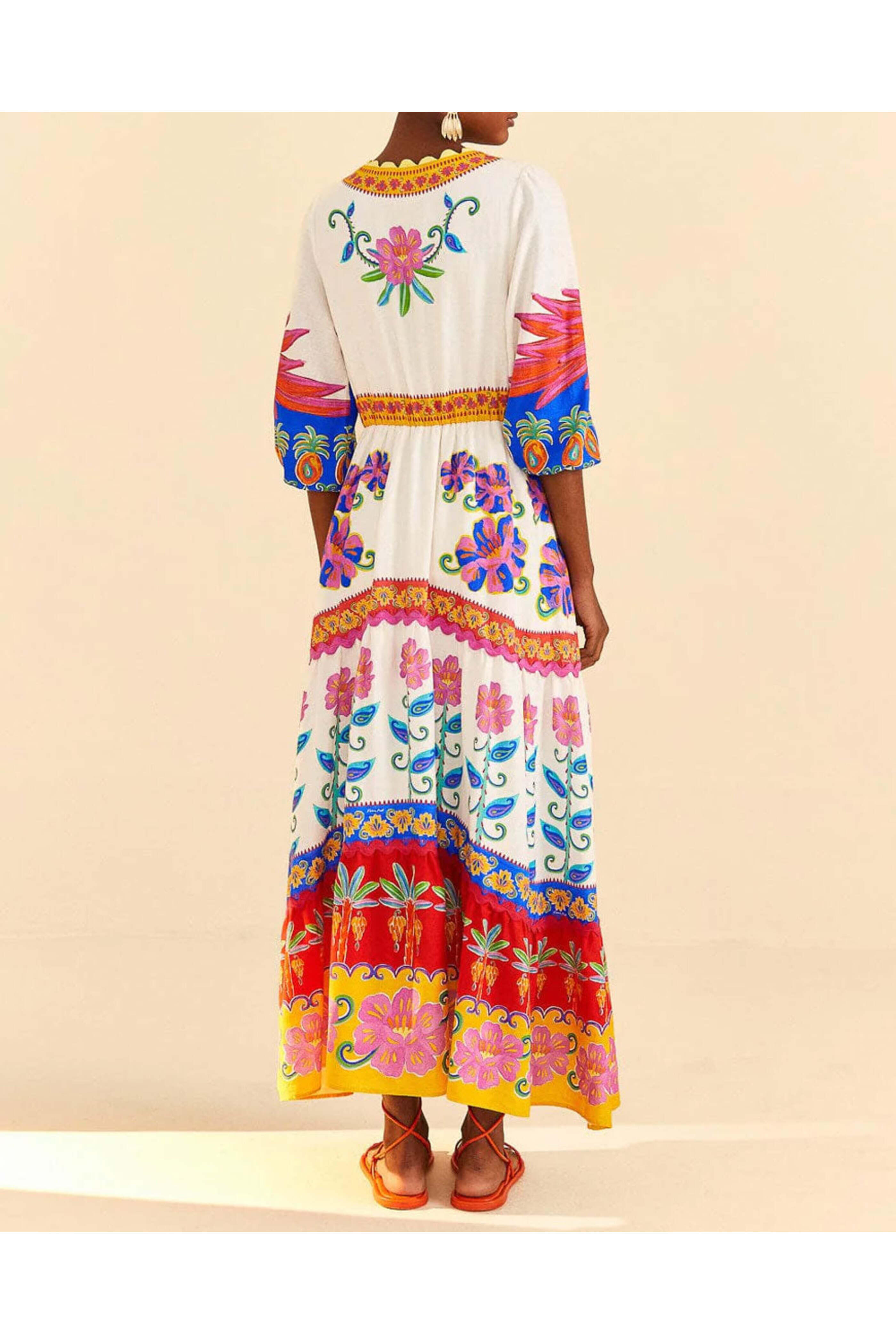 Farm Rio - Vivid Garden Off White Maxi Dress