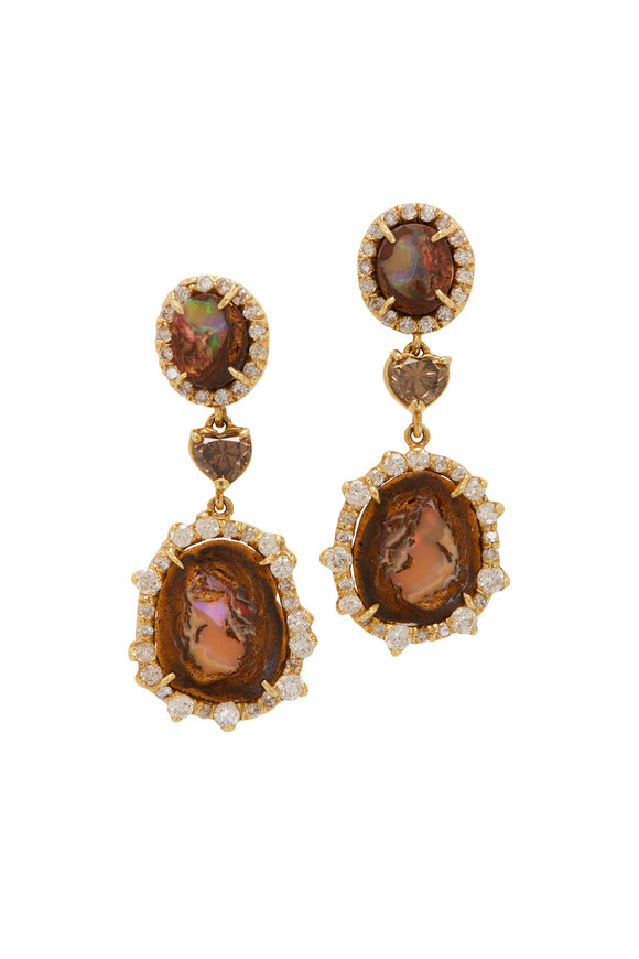Kimberly McDonald - Boulder Opal & Brown Heart Diamond Drop Earrings