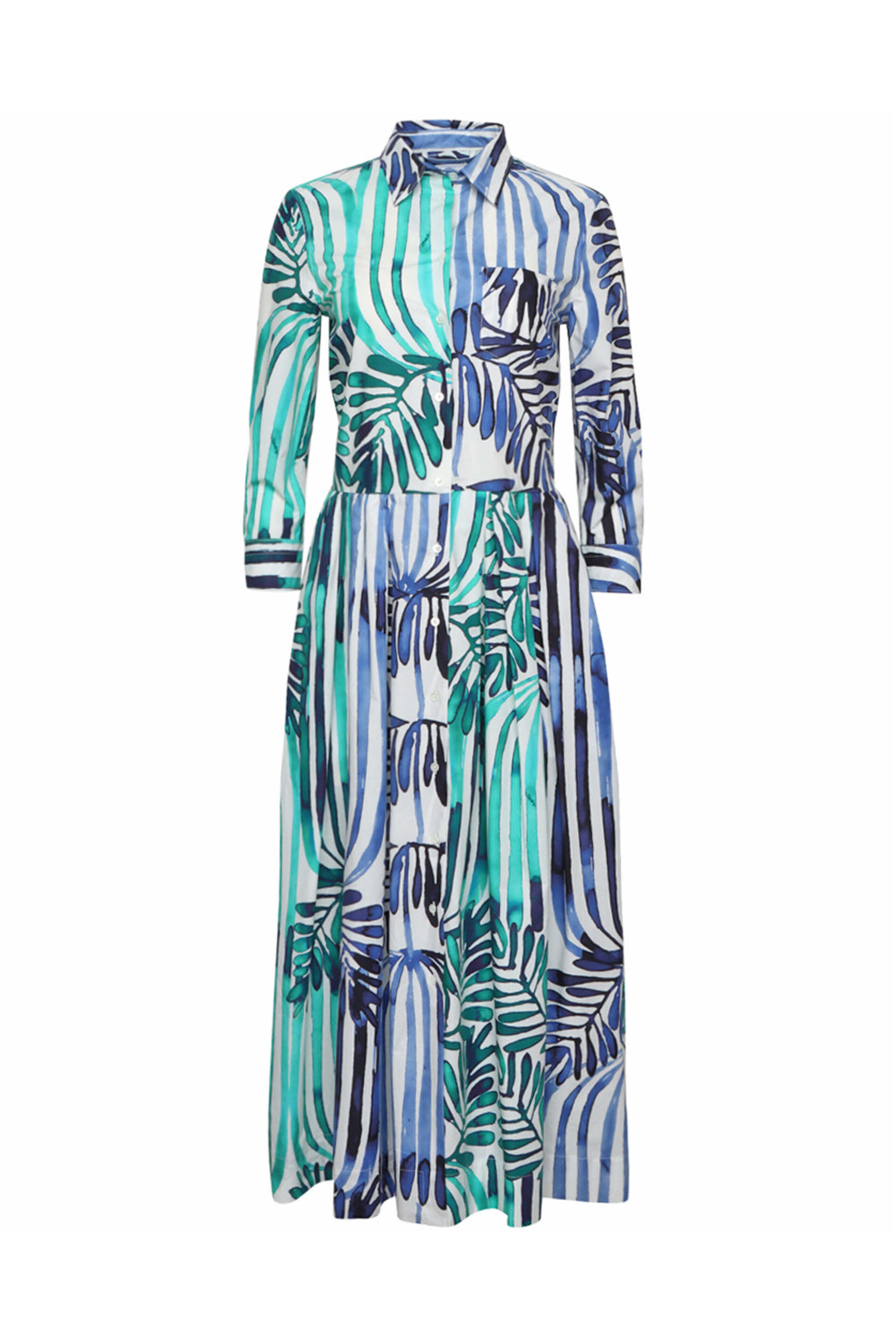 Sara Roka - Deco Indigo and Emerald Edrina Shirtdress