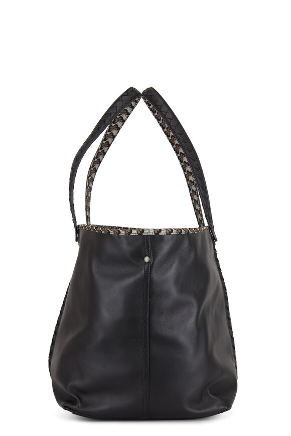 Bottega Veneta - Black Leather Contrast Printed Lined Large Tote