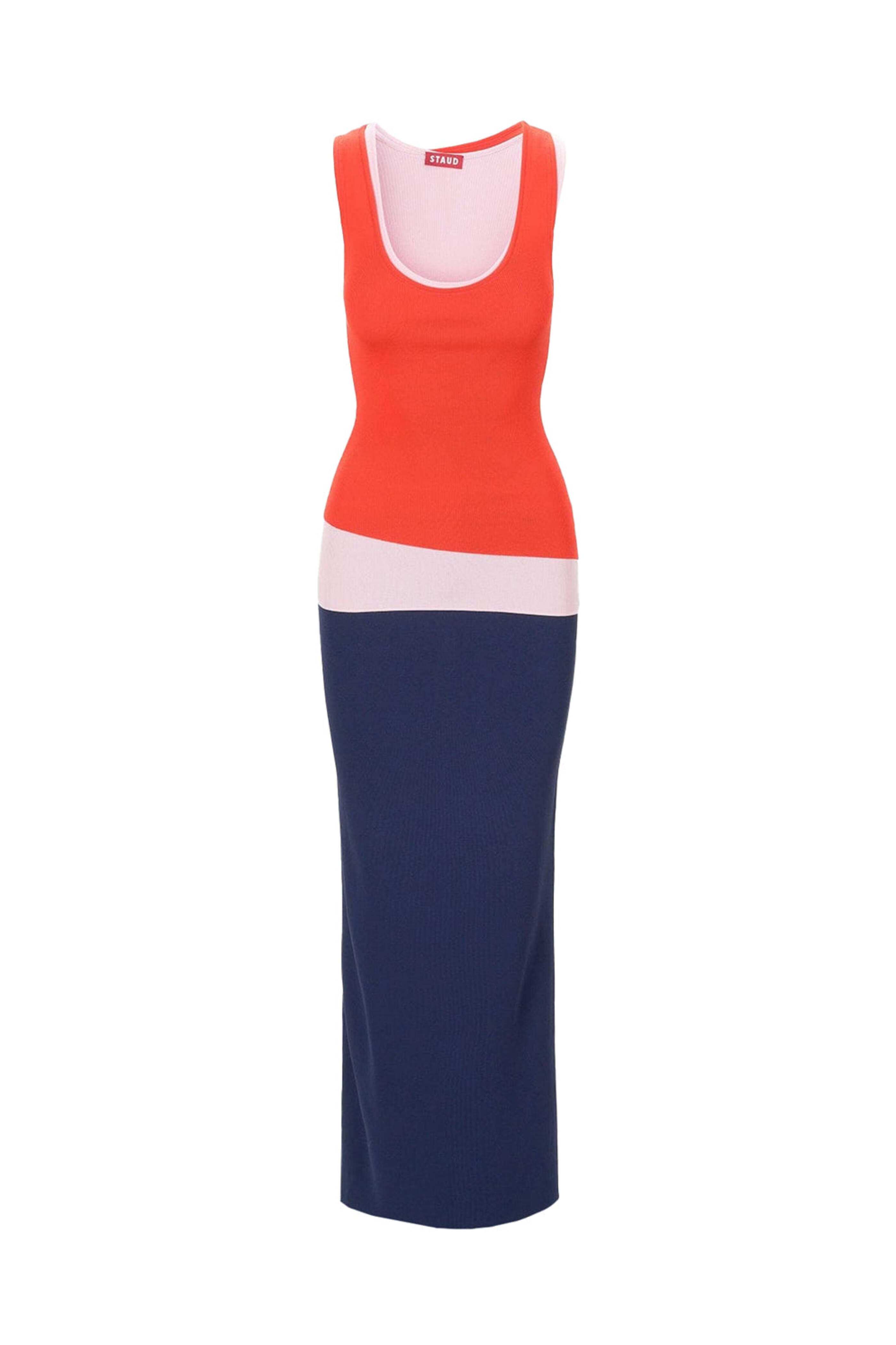 Staud - Cayenne and Navy Colorblock Hermosa Dress