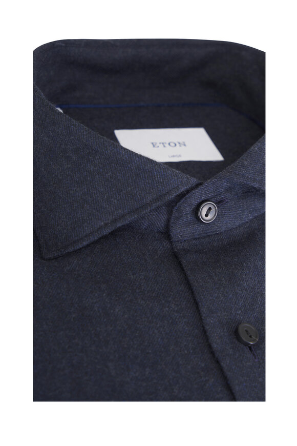 Eton Navy Blue Cotton Flannel Dress Shirt - view 6
