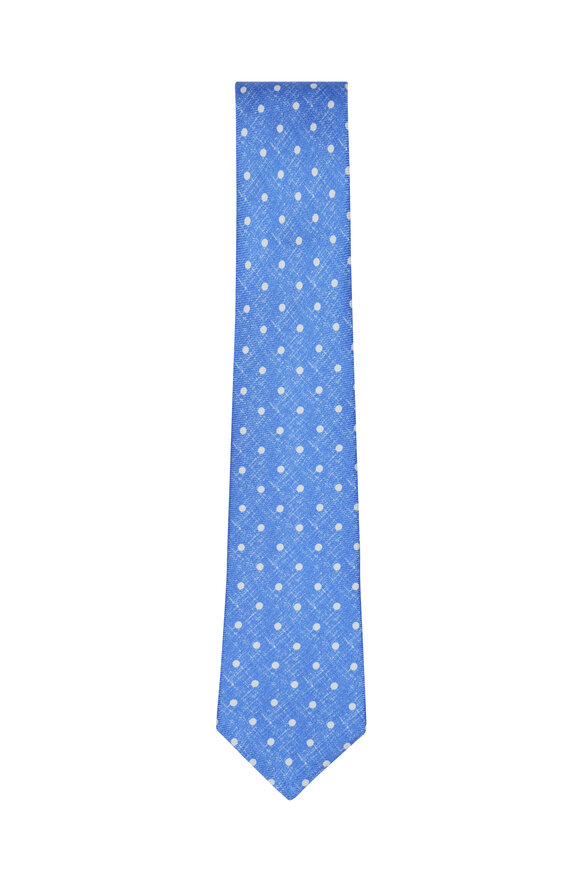 Kiton - Blue & White Dot Silk Necktie 