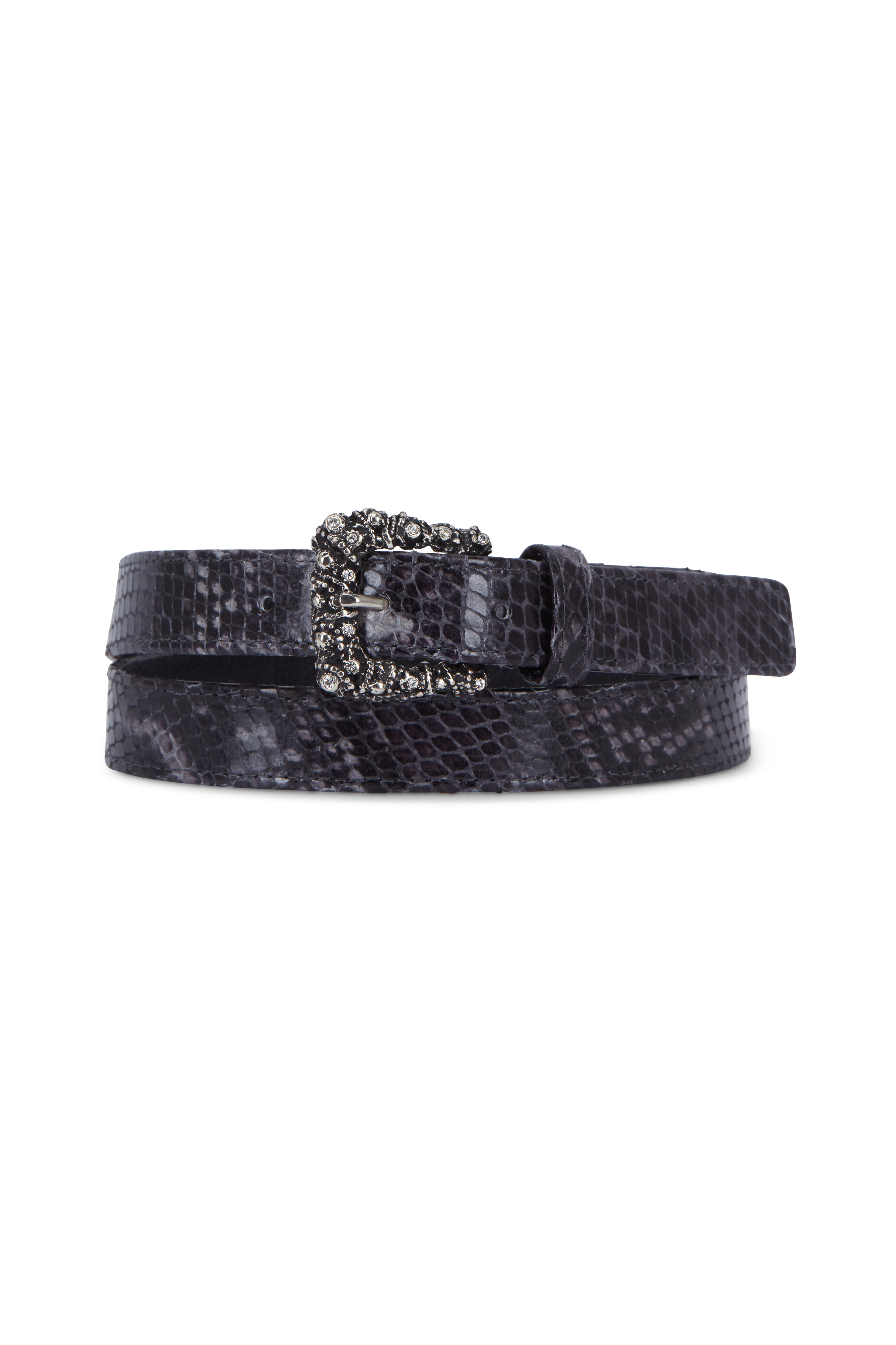 Leather & Silver Buckle Snakeskin Embossed Textured Gray Belt Snakeskin Leather Belts main image 4