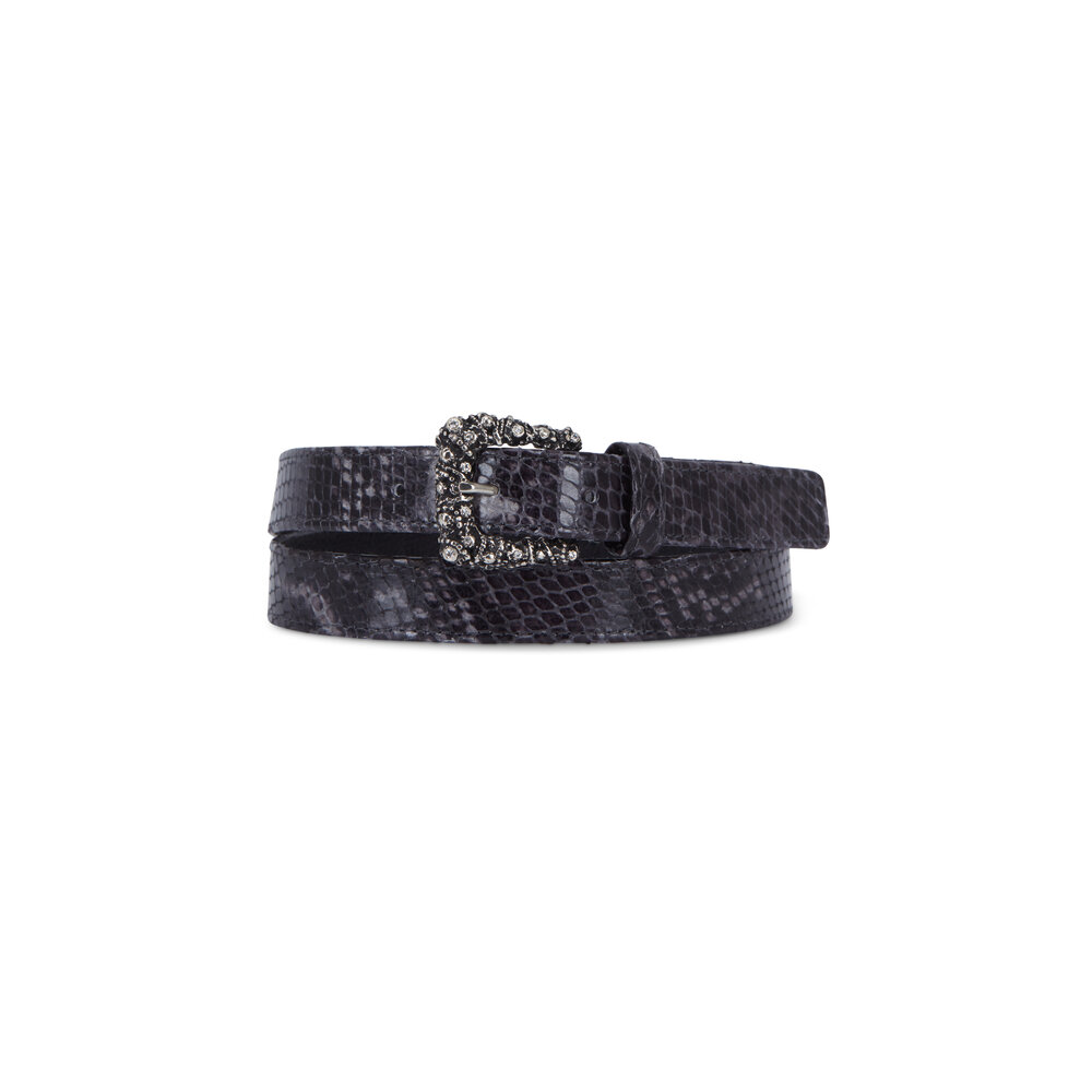 Suzi Roher - Dark Gray Snake Embossed Leather Belt display picture 2
