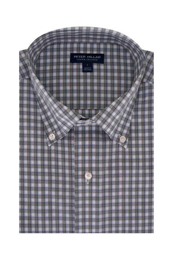 Peter Millar Cole Sage Fog Poplin Check Sport Shirt - view 1