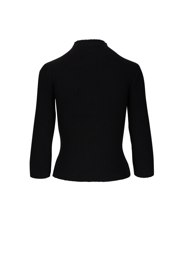 Vince - Black Ribbed Knit Quarter Zip Top 