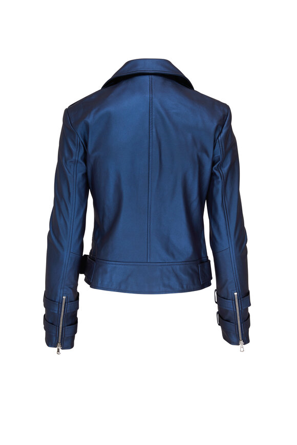 L'Agence - Billie Metallic Blue Belted Leather Jacket