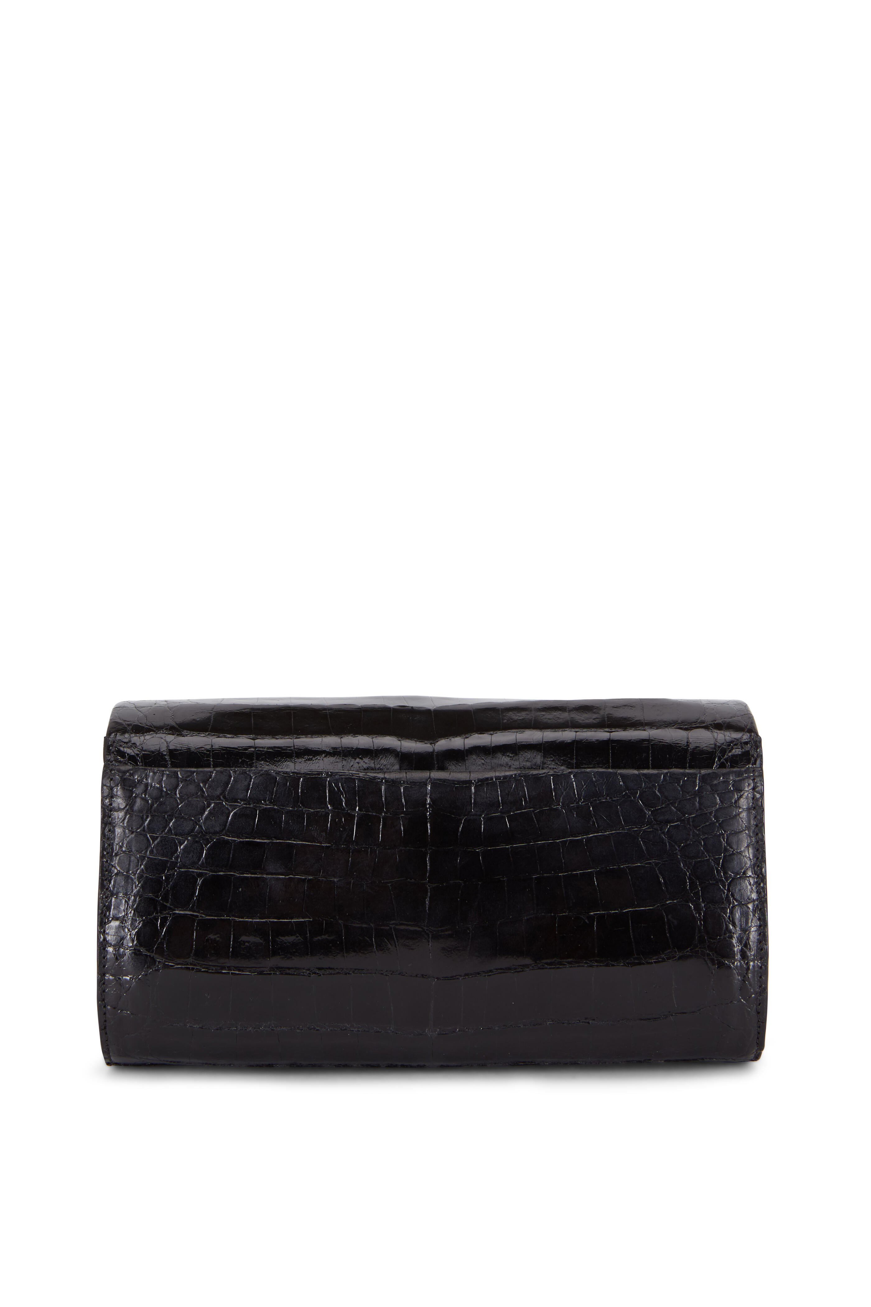Nancy Gonzalez - Black Glossy Crocodile Chain Convertible Clutch