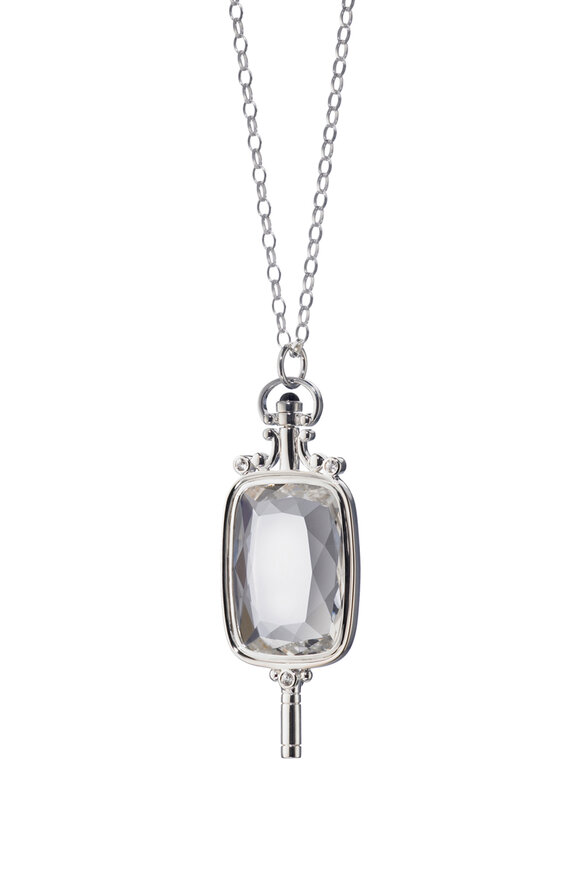 Monica Rich Kosann - Silver Sapphire Pocketwatch Key Charm Necklace