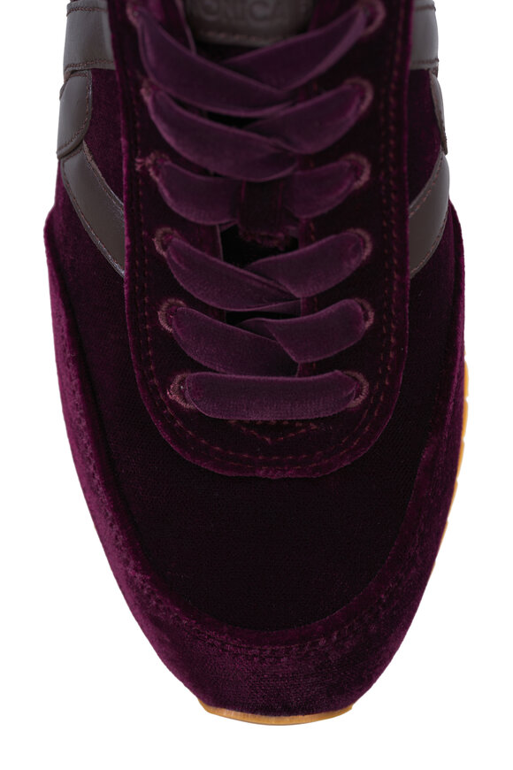 Veronica Beard Penrose Burgundy & Dark Brown Velvet Sneaker - view 4
