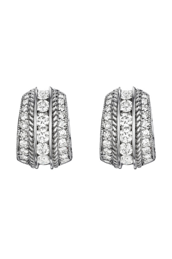 Penny Preville -  White Gold Engraved Pave & Channel Set Earrings