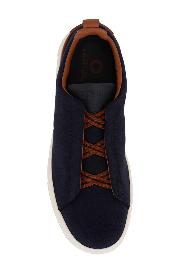 Zegna - Triple Stitch Navy Wool Low Top Sneaker