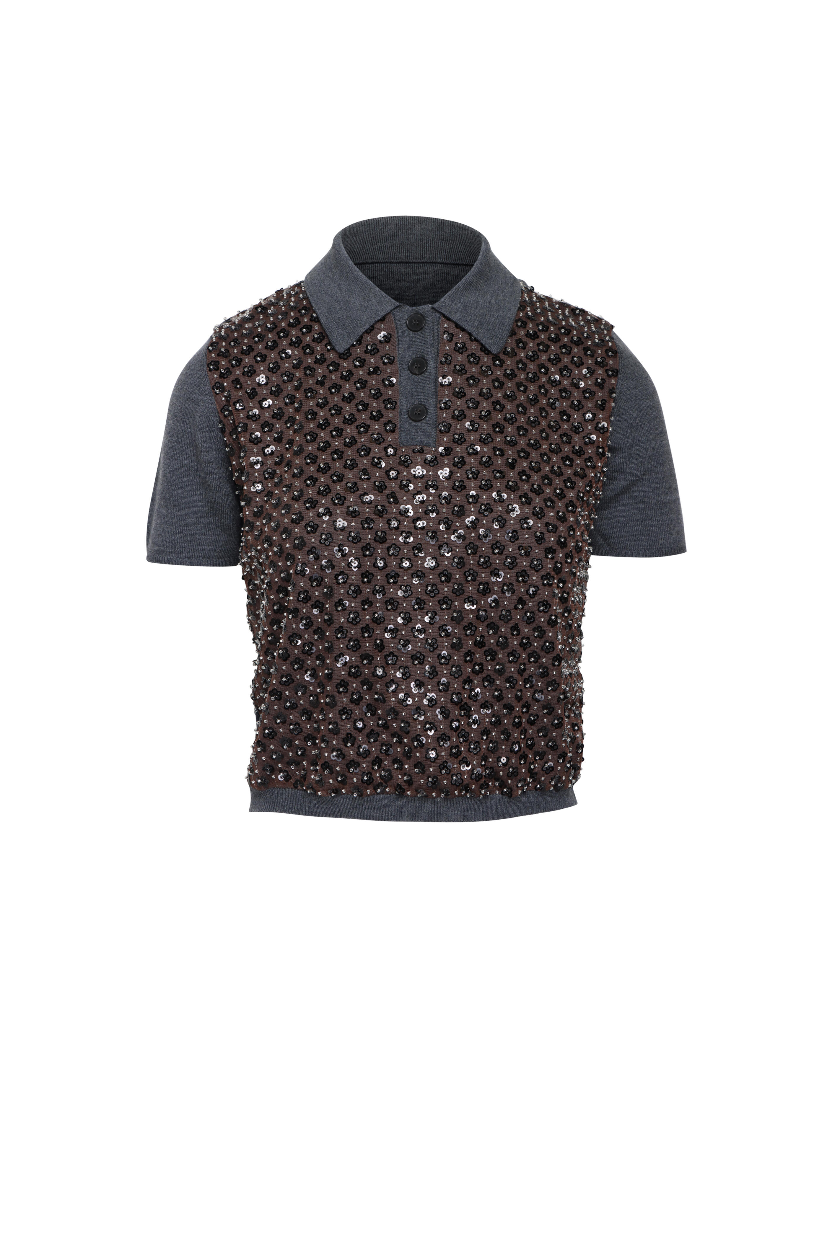 Tanya Taylor - Camilla Dark Heather Grey & Bronze Knit Top