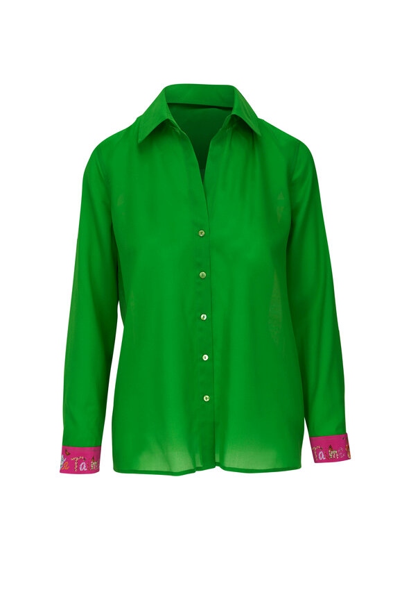 L'Agence - Gio Green Printed Back Blouse