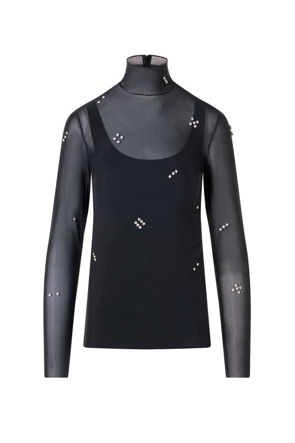 Akris Punto Diamond Dice Dot Black Embellished Mock Neck Top - view 1
