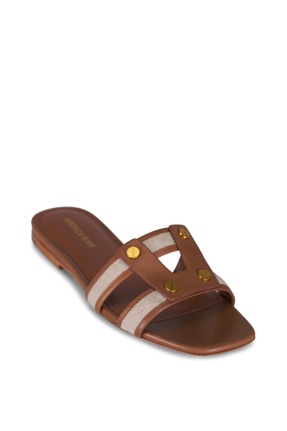 Veronica Beard Via Honey Leather & Fabric Slide