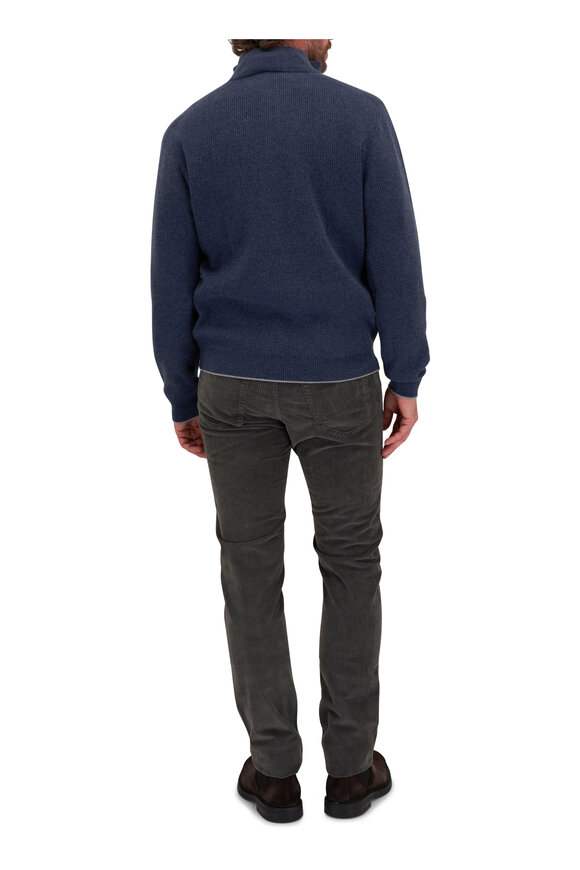 Fedeli - Denim Blue Cashmere Quarter Zip Pullover