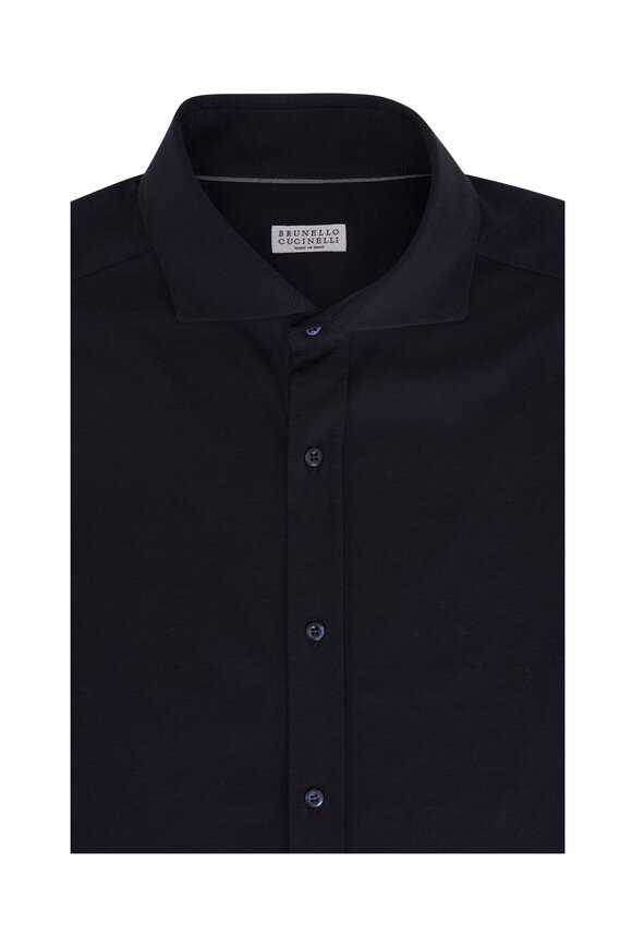 Brunello Cucinelli Navy Silk & Cotton Sport Shirt