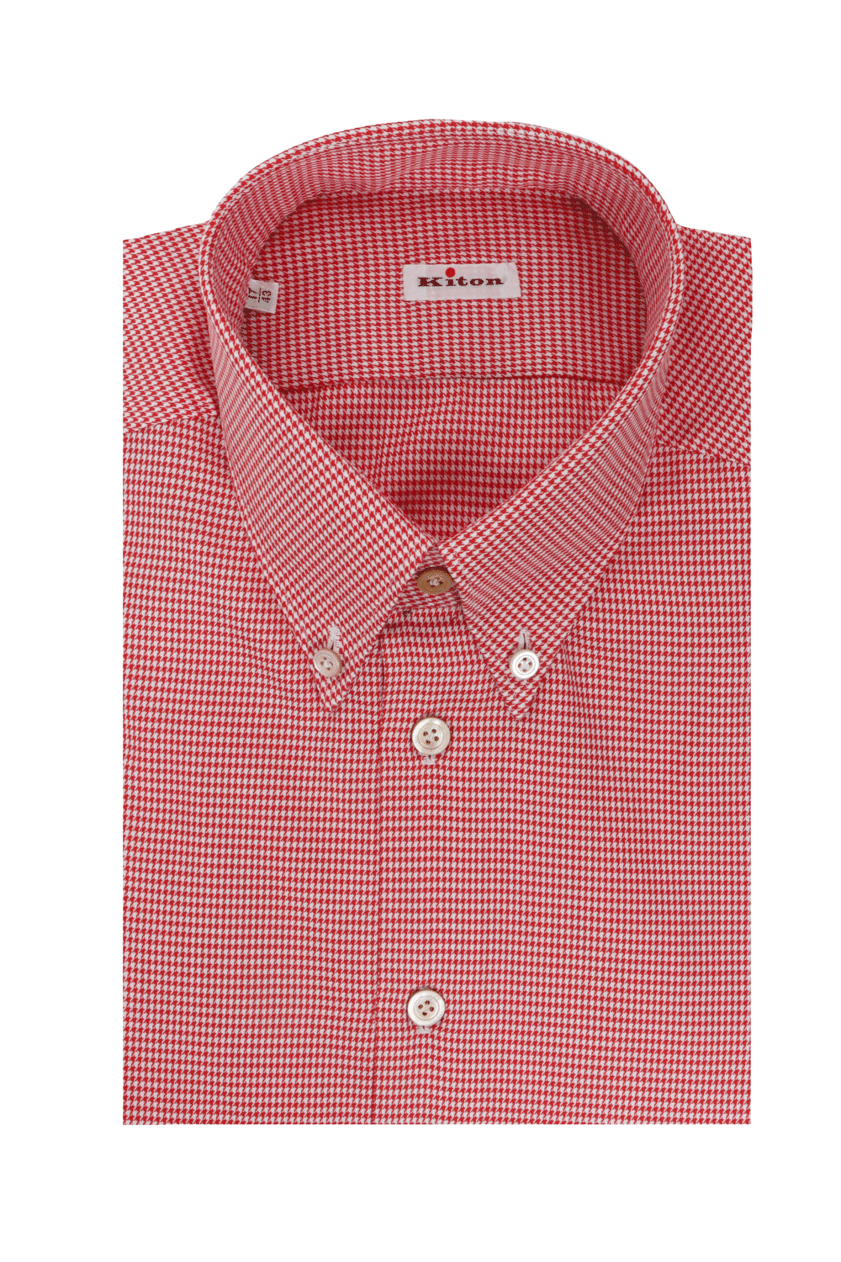 Kiton - Red & White Micro Houndstooth Sport Shirt