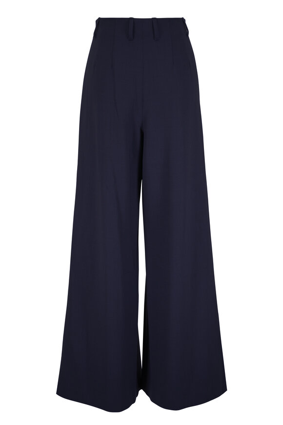 Lafayette 148 New York Warren Blue Ink Stretch Wool Pleated Wide Leg Pant - view 5