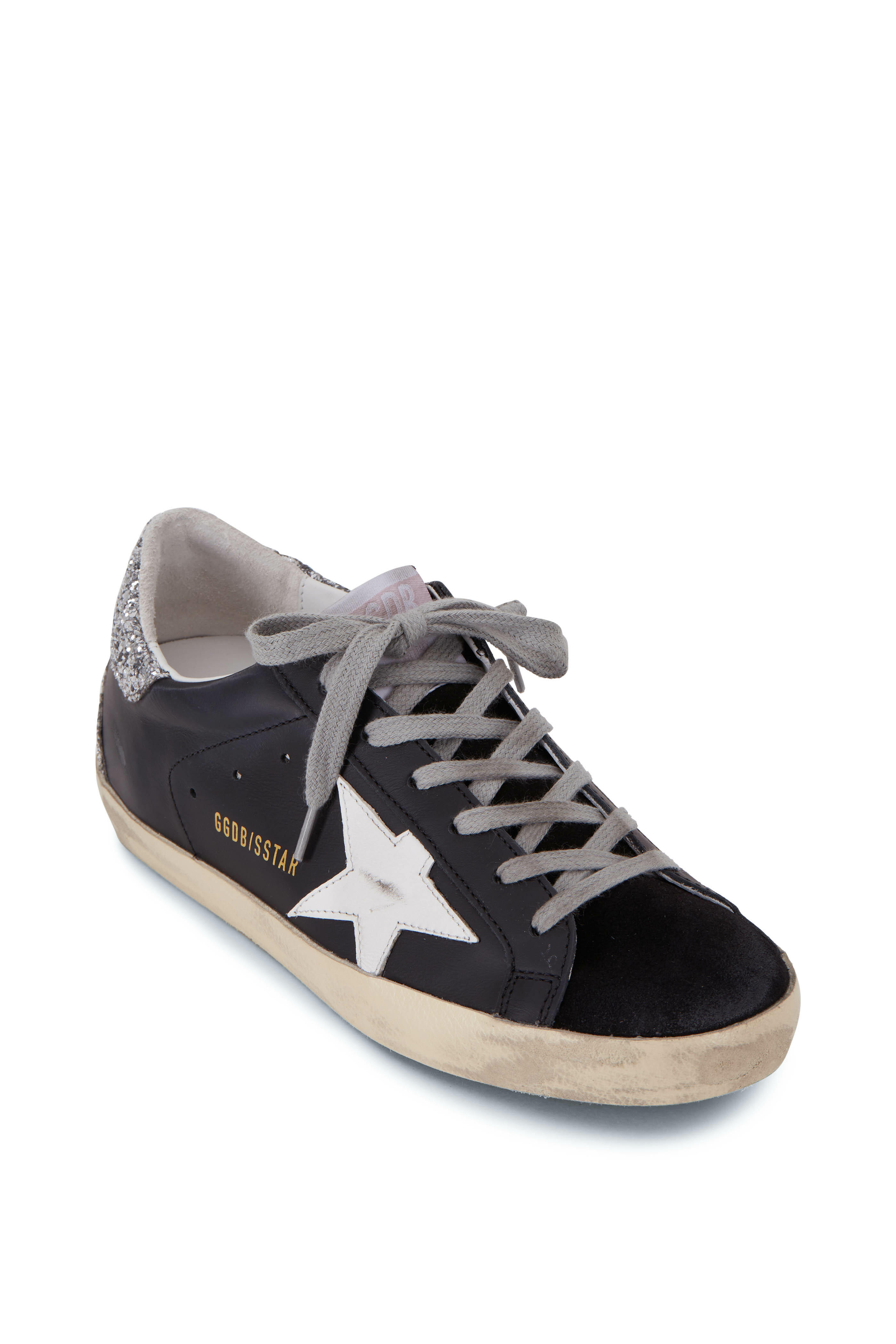 Golden Goose - Super-Star Black Leather Glitter Heel Sneaker