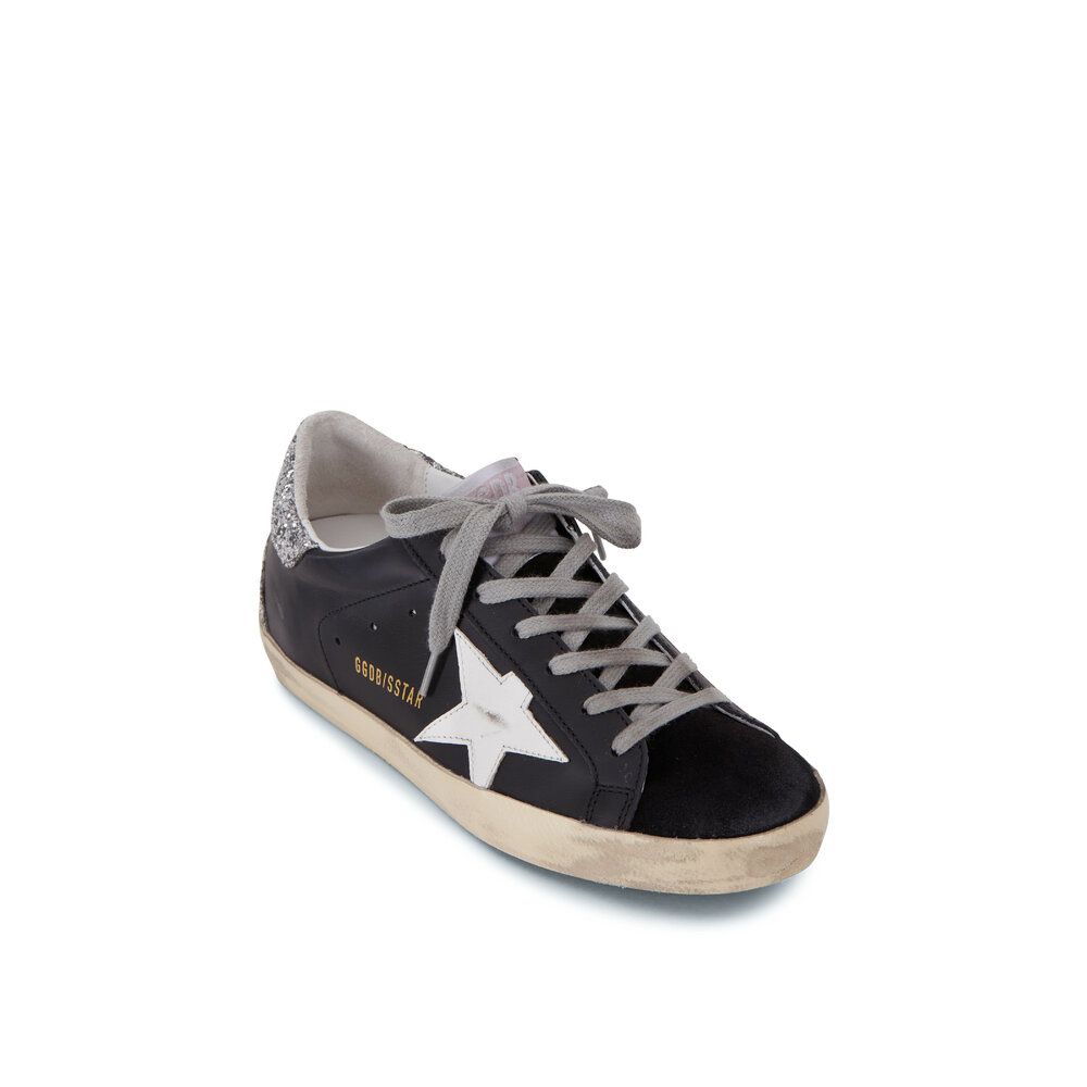 Golden Goose - Super-Star Black Leather Glitter Heel Sneaker