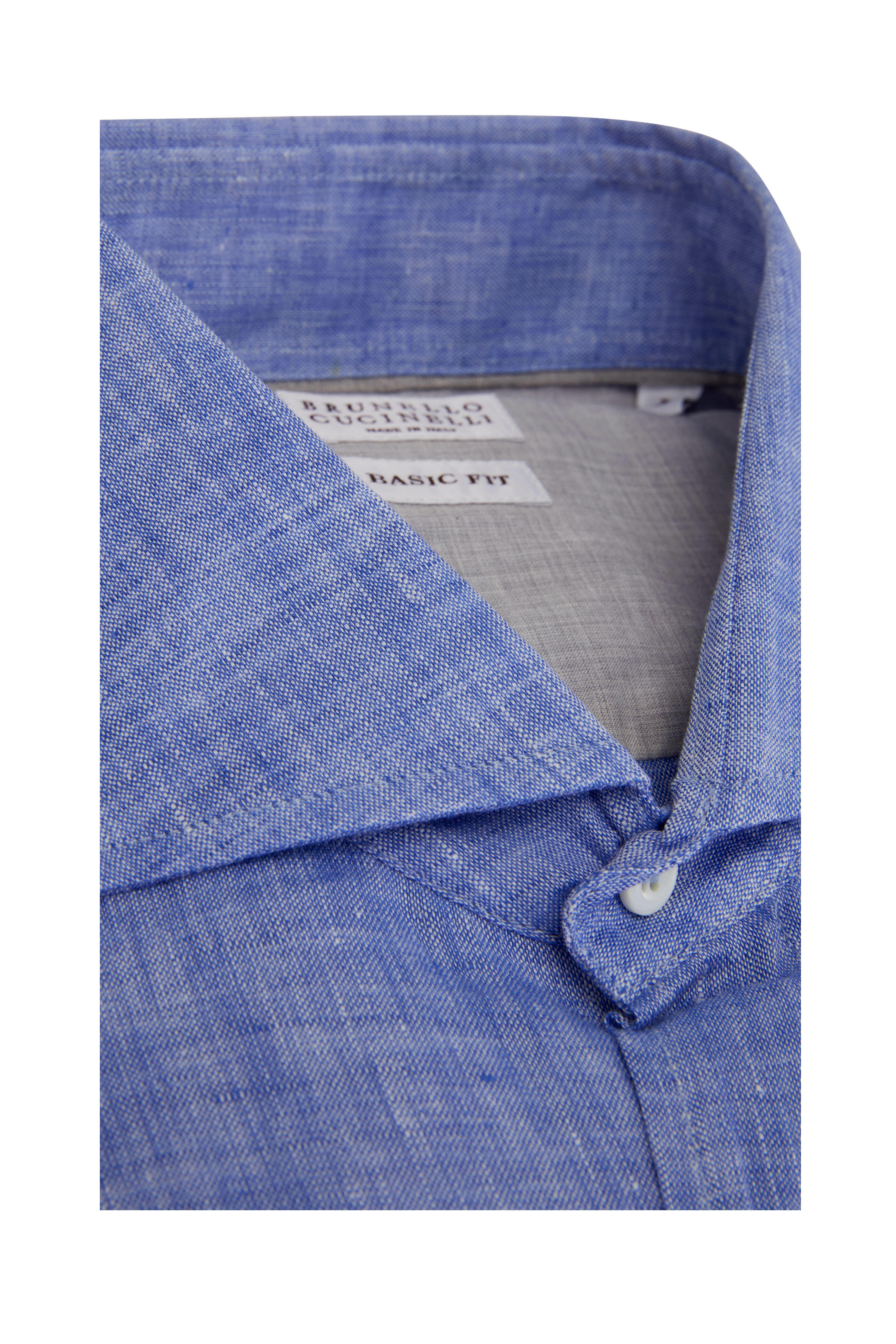 Brunello Cucinelli - Blue Linen Sport Shirt | Mitchell Stores
