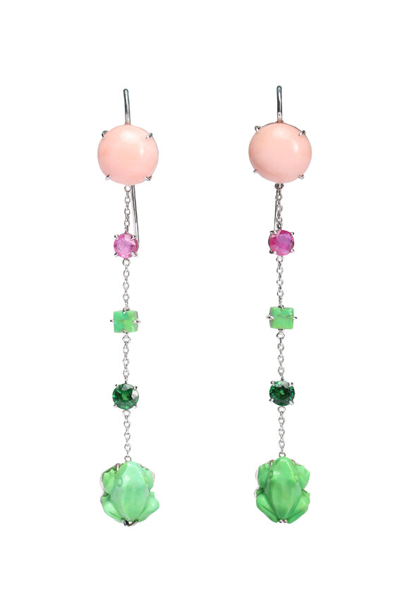 Garnazelle Angel Skin Coral & Frog Earrings