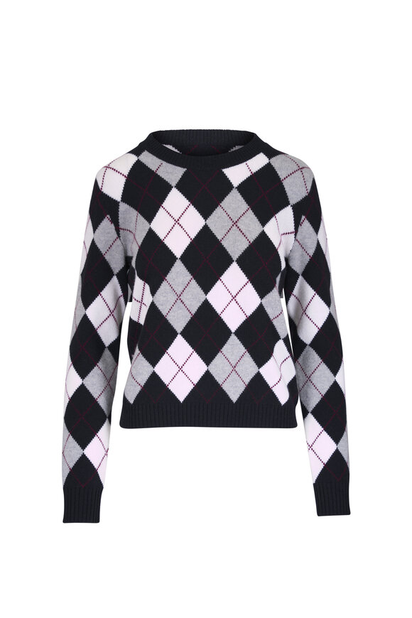 Lisa Yang Antoni Black, Gray & White Argyle Cashmere Sweater - view 1
