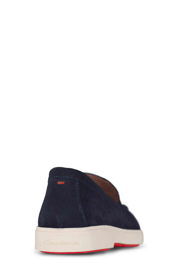 Santoni Yaltamoc Navy Suede Mocassin Loafer - view 3