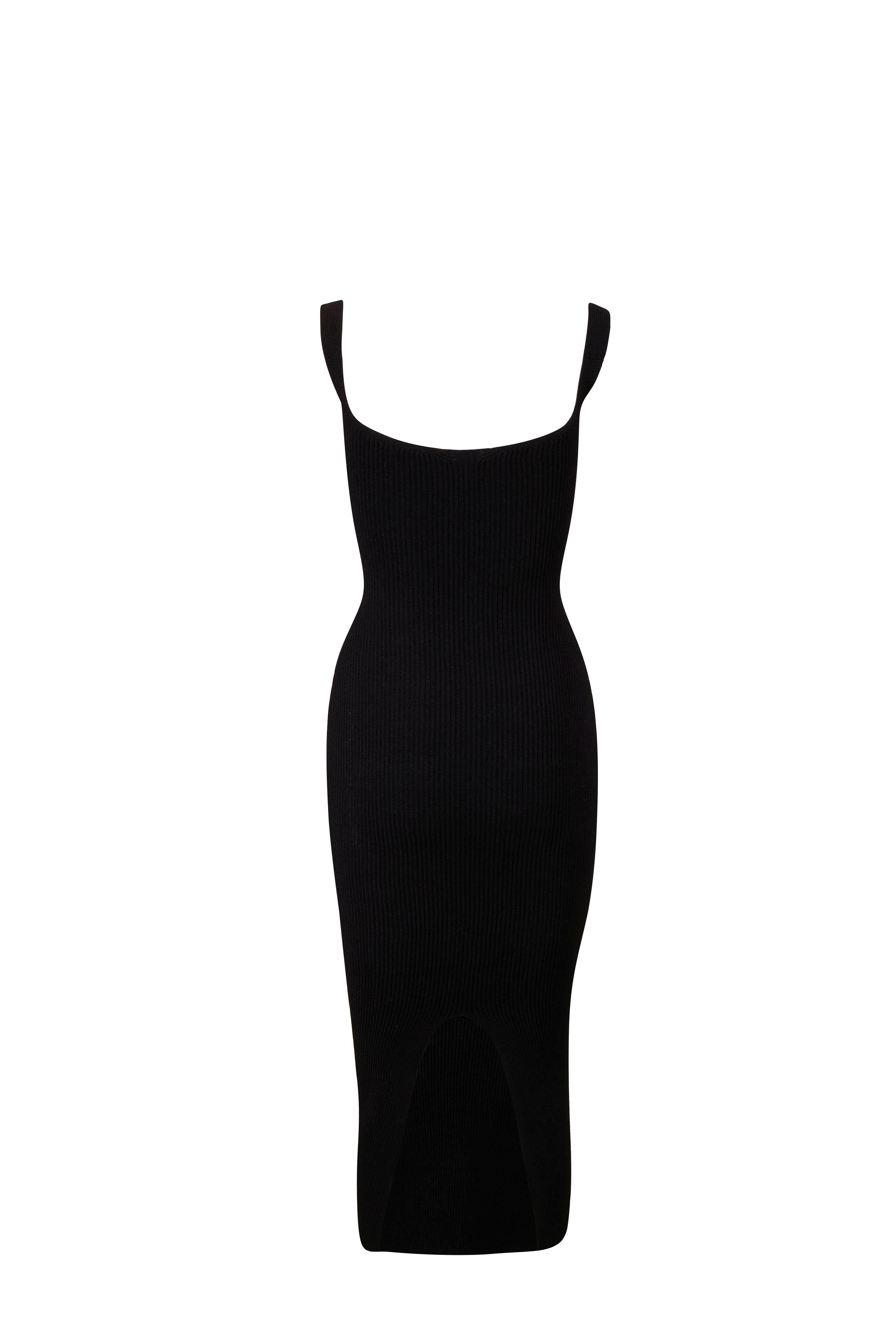 conservative black dress Women's Stretchy Knit Black Midi Dress + Side Slit main image 1