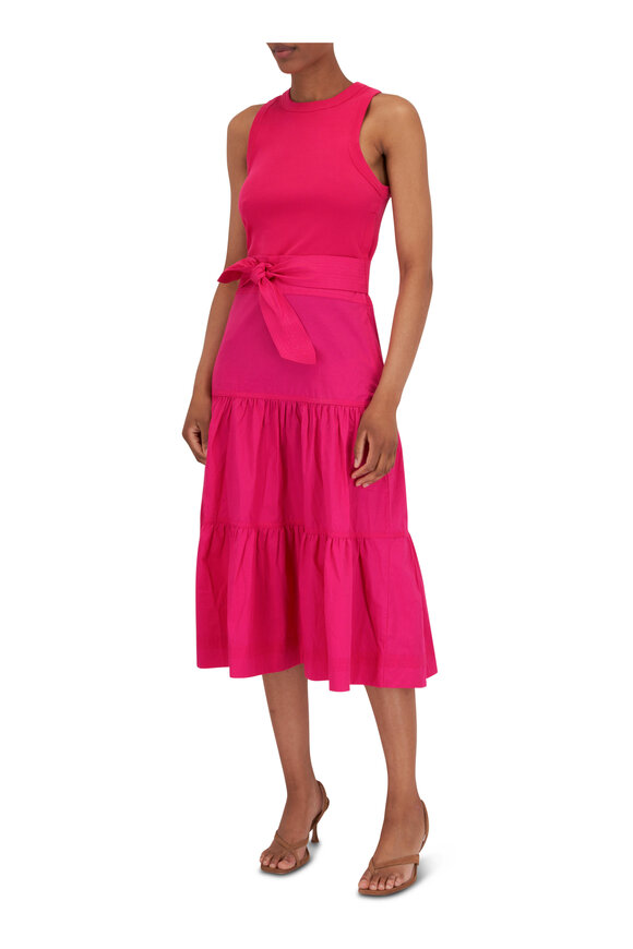 Veronica Beard Austyn Fuchsia Tiered Belted Midi Dress  - view 2