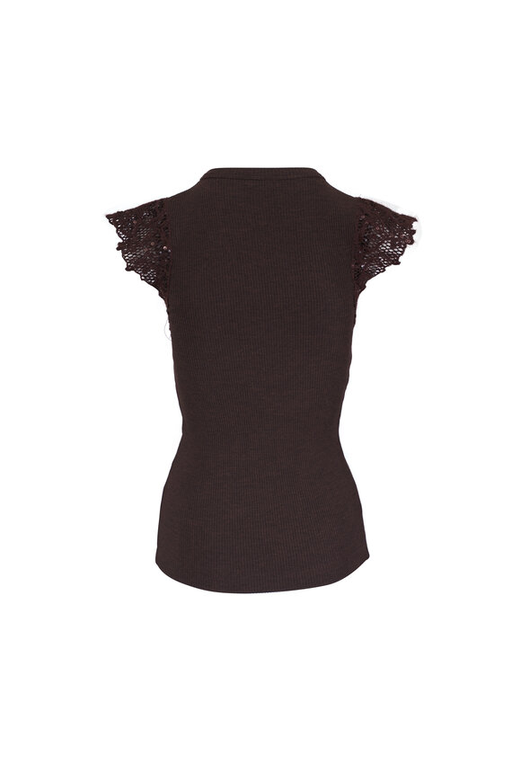 Brunello Cucinelli Coffee Lace Cap Sleeve Shirt - view 2