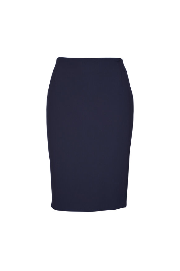 Akris Punto Pebble Crepe Navy Blue Pencil Skirt