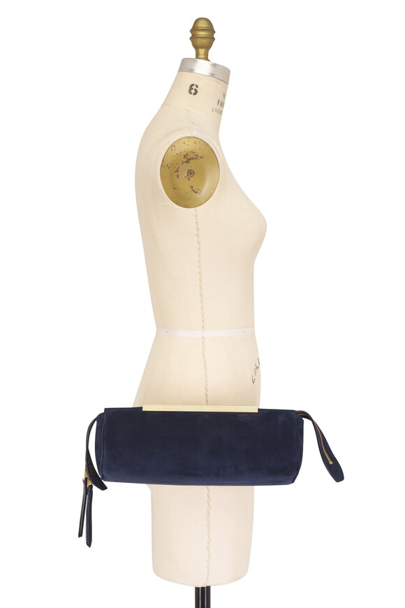 Khaite Donna Midnight Navy Suede Evening Clutch - view 6