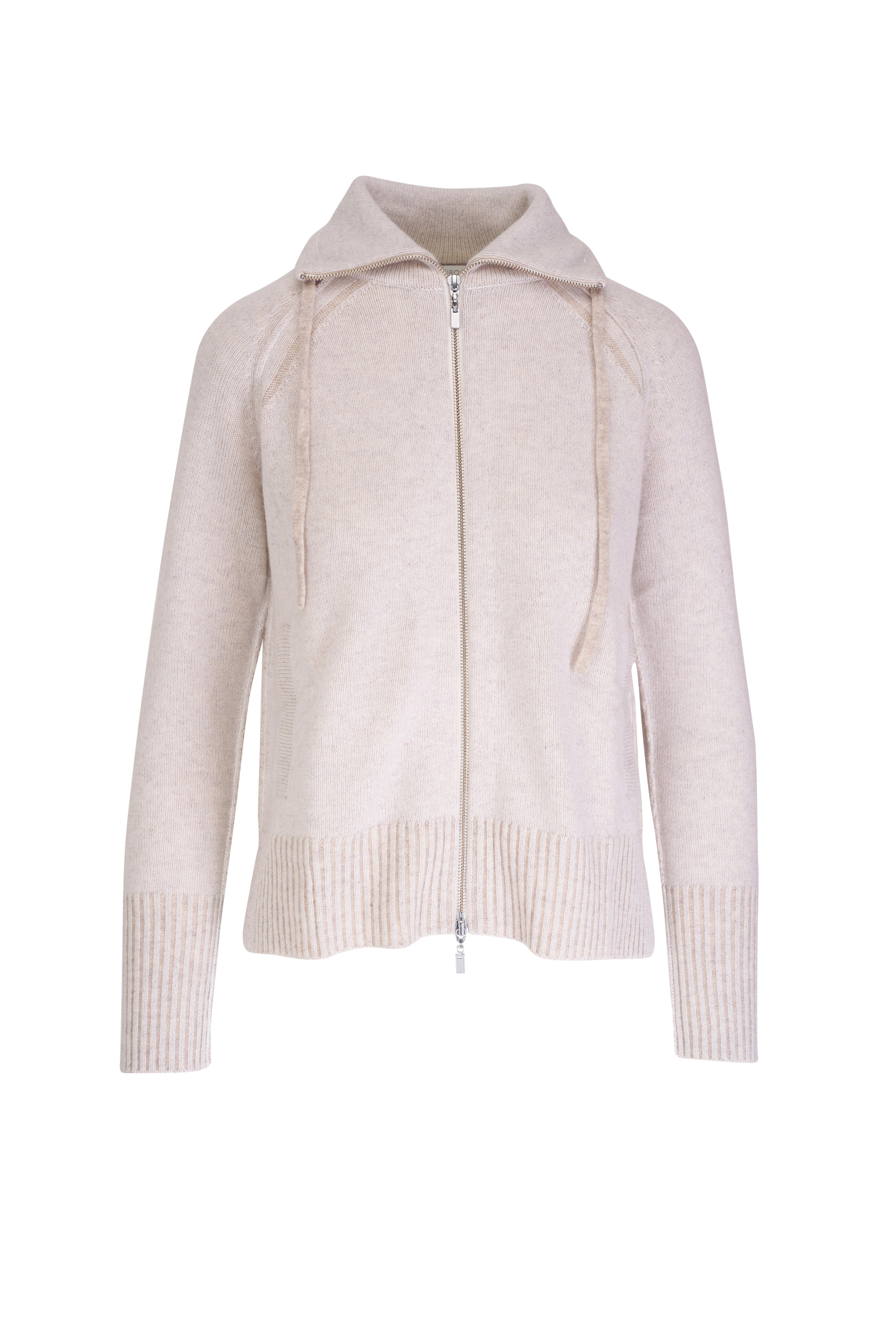 Kinross - Mushroom Plaited Drawstring Zip Cardigan