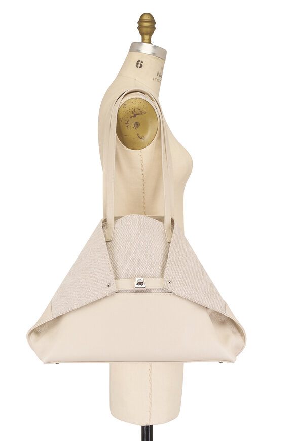 Akris Medium Ai Alabaster Linen & Leather Shoulder Tote - view 8