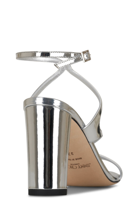 Jimmy Choo - Azie Silver Liquid Metal Leather Sandal, 85mm